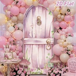 Backdrop Peri Pink Kustom untuk Dekorasi Pesta Ulang Tahun Anak, Kain Latar Belakang Elastis untuk Gapura Ulang Tahun, Cocok untuk Ulang Tahun Anak Perempuan - Product Image 5