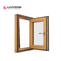 Ventanas de Estilo Tradicional Chino Retro Moderno, Madera Maciza de Roble Rojo, Marco de Aleación de Aluminio, Apertura Vertical Abatible, Rejilla