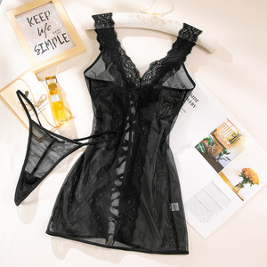 Sexy damesnachtgoed van doorschijnend kant, lingerie set, transparante bodysuit, pyjama met kantbies, zwart rood, groothandel, op maat gemaakt OEM - Product Image 6