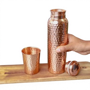 Wholesale Pure Copper <b>Water</b> <b>Bottle</b> with Screw-Top Lid Durable <b>Metal</b> Drinkware <b>Bottle</b> With Tumbler - Product Image 1