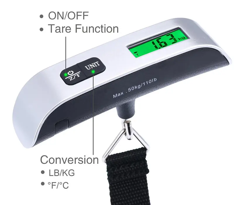 Portable 50kg/110lb Digital Hanging Luggage Scale, LCD Display Travel Scale Suitcase Scales with Hook