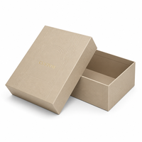Boîte cadeau rigide en carton écologique beige à deux pièces, personnalisée, avec logo en relief doré, emballage de luxe en gros