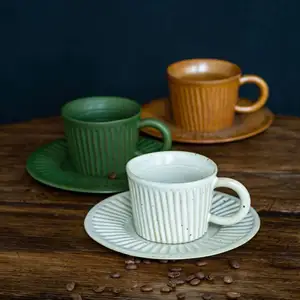 陶瓷绿色和黑色浓缩咖啡小杯情侣咖啡杯套装陶瓷瓦比萨比风格带盘杯