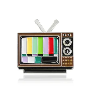Mini Pin de TV personalizado, Pin de solapa sin señal con broche de color arcoíris, insignia de logotipo personalizado