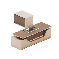 Ensemble de bureau de direction contemporain avec table d'appoint réglable, finition chevrons et éclairage d'ambiance LED pour bureau de PDG
