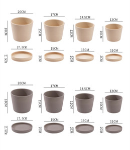 Pots de plantes vintage en céramique, Design simple et respirant pour décoration de jardin, <span class=keywords><strong>poterie</strong></span> avec plateaux, 8 pièces - Product Image 2