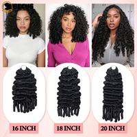 FH Cheveux Humains Bouclés Birmans Miracle Knots pour Crochet, 16 18 20 pouces, 50g, Tresses au Crochet Effet Plume avec Aiguille à Crochet Gratuite