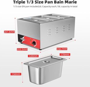 Bain-marie Gastronorm 01-<span class=keywords><strong>1</strong></span>/<span class=keywords><strong>3</strong></span>, chauffe-plats professionnel adapté aux conteneurs Gastronorm (GN) <span class=keywords><strong>1</strong></span>/<span class=keywords><strong>1</strong></span> avec <span class=keywords><strong>1</strong></span>/<span class=keywords><strong>3</strong></span> GN - Product Image 2
