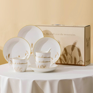 Hot-Selling Nordic Style Disposable Ceramic Tableware Set Plant Pattern <b>Dinnerware</b> for Home Parties and Kitchen Use for Gifts - Product Image 6