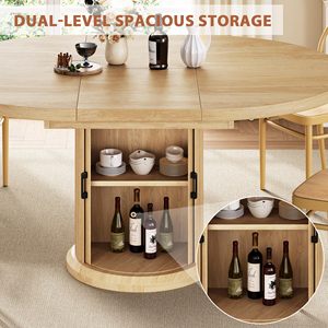 Table à manger ronde extensible en bois SENYU 63'' moderne et peu encombrante avec base sur piédestal pour la maison - Product Image 6