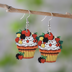 Boucles d'oreilles tendance 2025 en alliage, motif géométrique crème glacée aux fruits (fraise, framboise, mûre), hypoallergéniques, pour femme - Product Image 1