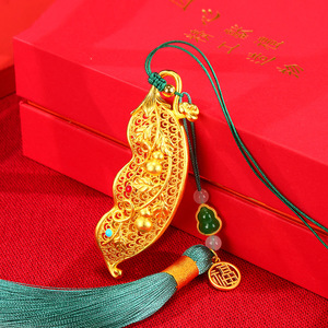 Pendentif en filigrane de cuivre en forme de coquille de pois, motif végétal, breloque porte-bonheur, design haricot, accessoire de bijouterie unisexe - Product Image 1