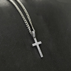 Cá nhân hoá thép không gỉ 18K vàng PVD mạ Chéo Vòng cổ cho nam giới khắc Christian chéo tên với chuỗi Cuba - Product Image 3