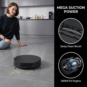 หุ่นยนต์ทำความสะอาดอัจฉริยะ แรงดูด 20000PA 3-in-1 กวาด/ถู/ทำความสะอาดแบบเปียก/แห้ง กำจัดฝุ่นอัตโนมัติ ควบคุมผ่านแอป พร้อมฟิลเตอร์สำหรับโรงรถ - Product Image 2