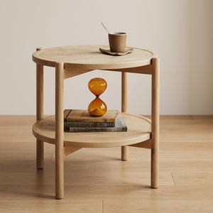 Massief eiken bijzettafel, ronde bijzettafel, minimalistisch nachtkastje, kleine banktafel voor woonkamer, slaapkamermeubilair - Product Image 1