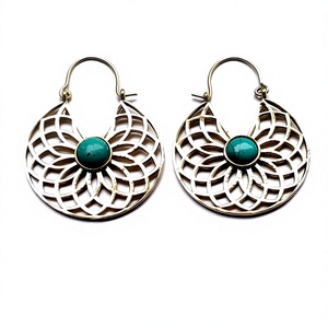 Pendientes de Aro con Piedra Turquesa de Diseño Bohemio en Latón, Chapados en Oro, de Alta Calidad, con Piedra Natural, para Mujer, Nueva Llegada, Precio Económico - Product Image 3