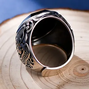 बोकाई 100% s925 चांदी रेट्रो दैवीय पशु ग्लूटोनस चौड़ा आदमी रिंग पंक शैली अतिरंजित अतिव्यापी व्यक्तित्व राष्ट्रीय शैली - Product Image 2