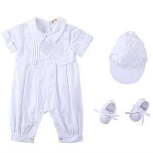 Ensemble de baptême pour bébé garçon : barboteuse brodée, gilet, chaussures et bonnet – Fabricant OEM - Product Image 1