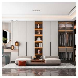 Armario de Alta Gama con Acabado en Melamina, Armario de Esquina de 4 Puertas para Dormitorio, Armario Portátil en Forma de L con Cristal - Product Image 1