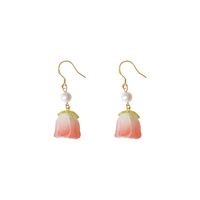 Boucles d'oreilles Super Féeriques Artisanales Rose de la Forêt Perles d'Eau Douce Fraîches et Douces Design Floral Tendance pour Femmes