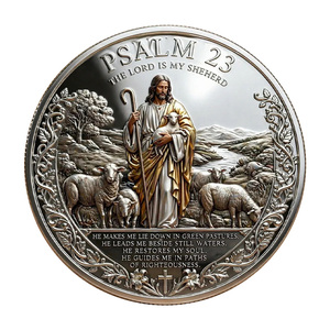 Pièce commémorative Saint-Psalmes 23 Jésus le Berger et texte complet, objet de collection en métal, artisanat souvenir « Le Seigneur est mon berger » - Product Image 2