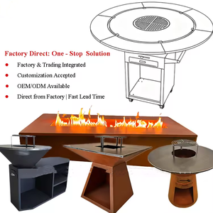 Barbecue Teppanyaki carré simple en acier Corten, chauffage au bois en métal rouillé, foyer extérieur - Product Image 4