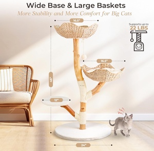 Menara Pohon Kucing Modern dari Kayu Asli, Tiang Garukan Kucing dengan Tempat Tidur untuk Kucing Dewasa Besar di Dalam Ruangan, Menara Panjat Kayu Solid, Lucu - Product Image 6