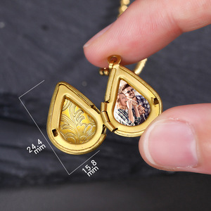 Collier médaillon goutte d'eau en laiton vintage américain de qualité supérieure, pendentif <span class=keywords><strong>photo</strong></span> ouvrable pour couples, cadeau souvenir romantique - Product Image 4