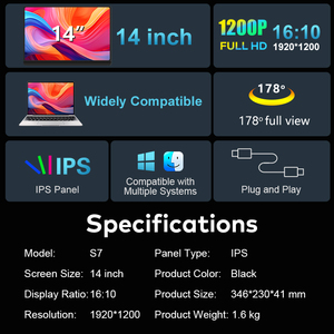 Bulk 14 Inch Triple Screen Laptop Monitor 1200P IPS Foldable Extender with <b>USB</b> <b>C</b> <b>HDMI</b> for Office and Trading - Product Image 3