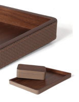 Plateau de service en cuir beige noyer avec poignées et logo gravé, personnalisable, de haute qualité, écologique, vente en gros