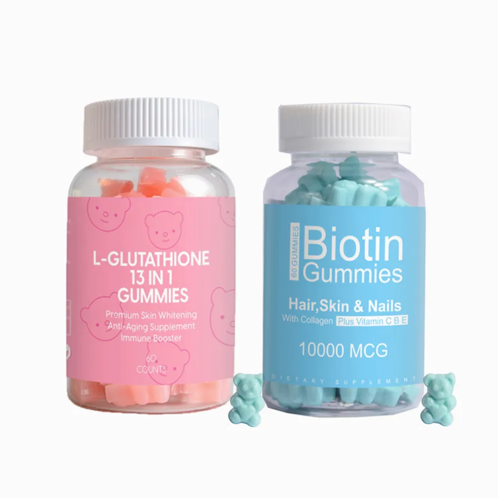 Tốt nhất bán Biotin Gummies Glowing Collagen làm trắng da L-Glutathione Gummies tốt cho tóc da móng tay