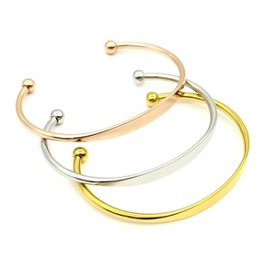 Stainless Steel C-Shaped Ball Open <b>Bangle</b> Adjustable Simple Style Titanium Steel Jewelry Gift for Women <b>Men</b> Couple Bracelet - Product Image 1