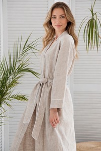 <span class=keywords><strong>Accappatoio</strong></span> Casual da Donna in Lino Lavorato a Maglia con Tasche, Maniche Corte, Ecologico e Traspirante per Spa - Product Image 4