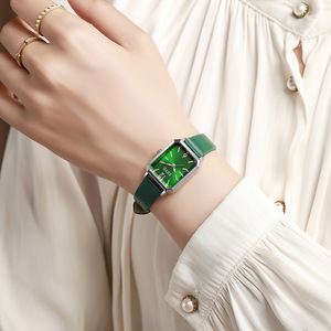 Montre à quartz pour femme, cadran rectangulaire, bracelet en cuir marron, montre analogique tendance, boîtier en acier inoxydable de 30 mm - Product Image 2