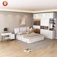 2024 nouveau Style Double taille en bois chambre meubles lit multifonctionnel gris clair lit de rangement avec LED et doux rembourré