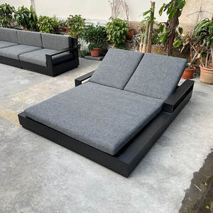 Furnitur luar ruangan semua cuaca logam hitam Modern poolside tempat tidur ganda kursi santai kursi malas aluminium luar ruangan - Product Image 5