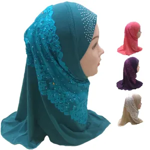 2022 Fashion Little Girl Malaysia Hijab With Lace Hot Hijabs Hat Wholesale Stock Arabian Instant Kids Hijabs