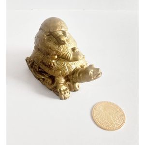 PARIJAT artesanía Vastu Feng Shui Triple tortuga familia una moneda de la suerte protección buena suerte riqueza longevidad escultura - Product Image 1