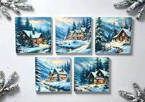 Sous-plat décoratif en céramique motif paysage de <span class=keywords><strong>chalet</strong></span> alpin enneigé de Noël, anti-brûlure, pour cuisine et table - Product Image 3