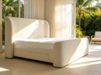 Lit plateforme rembourré FERLY avec tiroirs, confort moderne, rangement pour chambre à coucher