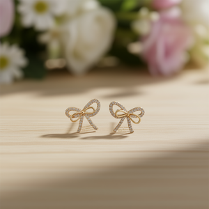 Boucles d'oreilles dorées en forme de nœud papillon pour femmes, serties de strass, bijoux fantaisie mignons, cadeau, en alliage plaqué or - Product Image 2