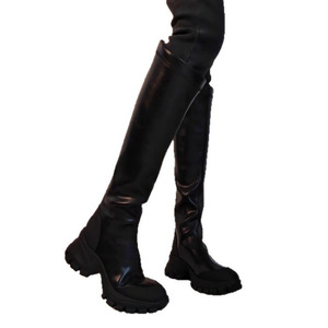 Versión de Piel de Oveja ~ Botas Altas por Debajo de la Rodilla con Plataforma Oculta para Mujer, Ajustadas, Elásticas, Estilizadoras, Casuales, Deportivas, para Montar a Caballo - Product Image 1