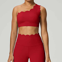 Sujetador deportivo de yoga para mujer con tirante oblicuo único, de alto soporte, sin espalda, de Spandex/Nylon, con encaje, para fitness