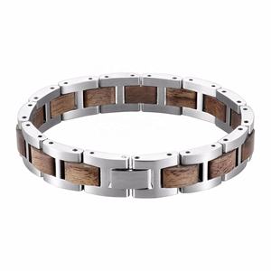 Brazalete de Lujo para Hombre, de Acero Inoxidable y Madera de Nogal - Product Image 2