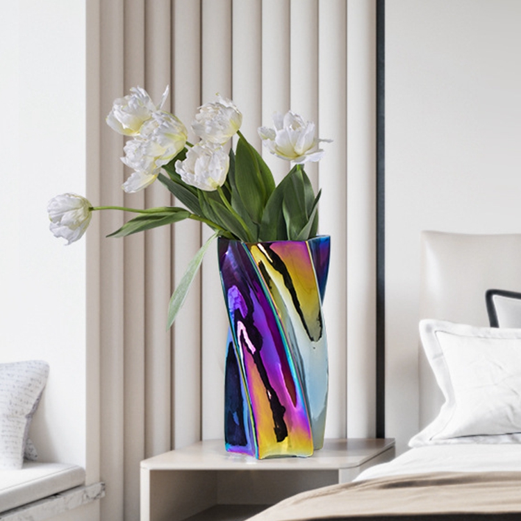 Light luxury personality home living room room flower arrangement decoration dazzle color spiral ceramic vase