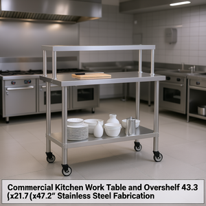 Commercial Kitchen <b>Work</b> <b>Table</b> With Overshelf 43.3 X21.7 X47.2 Stainless Steel Fabrication - Product Image 2