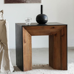 Modern Reclaimed <b>Pine</b> Wood End <b>Table</b> Natural and Black Finish Wooden Side <b>Table</b> Furniture for Living Room Bedroom Home - Product Image 4