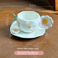 Ensemble tasse et soucoupe en céramique pour la maison, motif floral en relief papillon façonné à la main