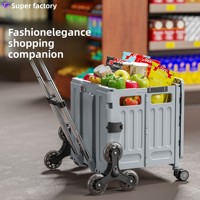 Chariot de courses pliable portable en plastique pour la maison, idéal pour les courses, la livraison, le ramassage, la randonnée et le camping en extérieur