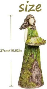 Garden Girl Bird Feeder Figurine <strong>Resin</strong> Tree Stump Statue with Seed Tray for Outdoor <strong>Backyard</strong> Decor Art - Product Image 6